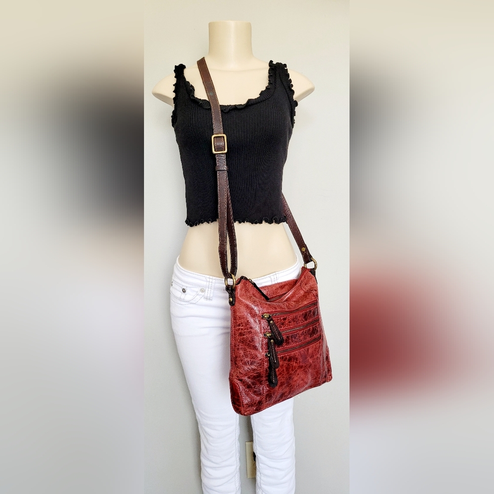 Nino Bossi Genuine Leather Red Crossbody/Organizer Bag 10.5"×11.5"×3" - Picture 5 of 16